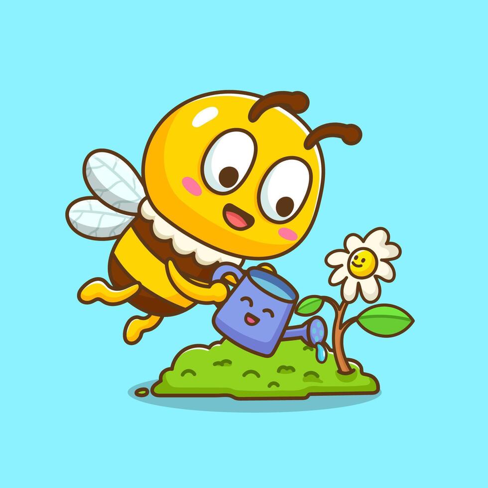 bee watering flower in garden vector