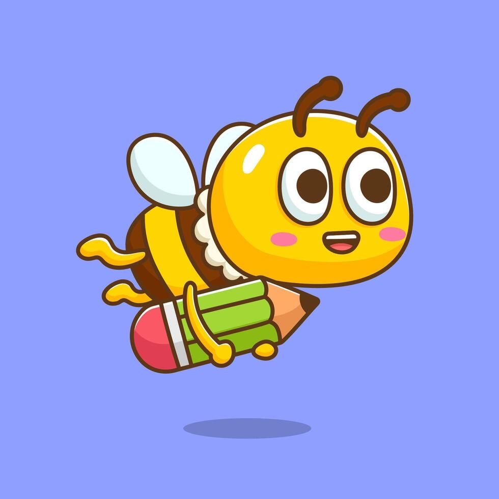 Cartoon bee flying with a pencil vector