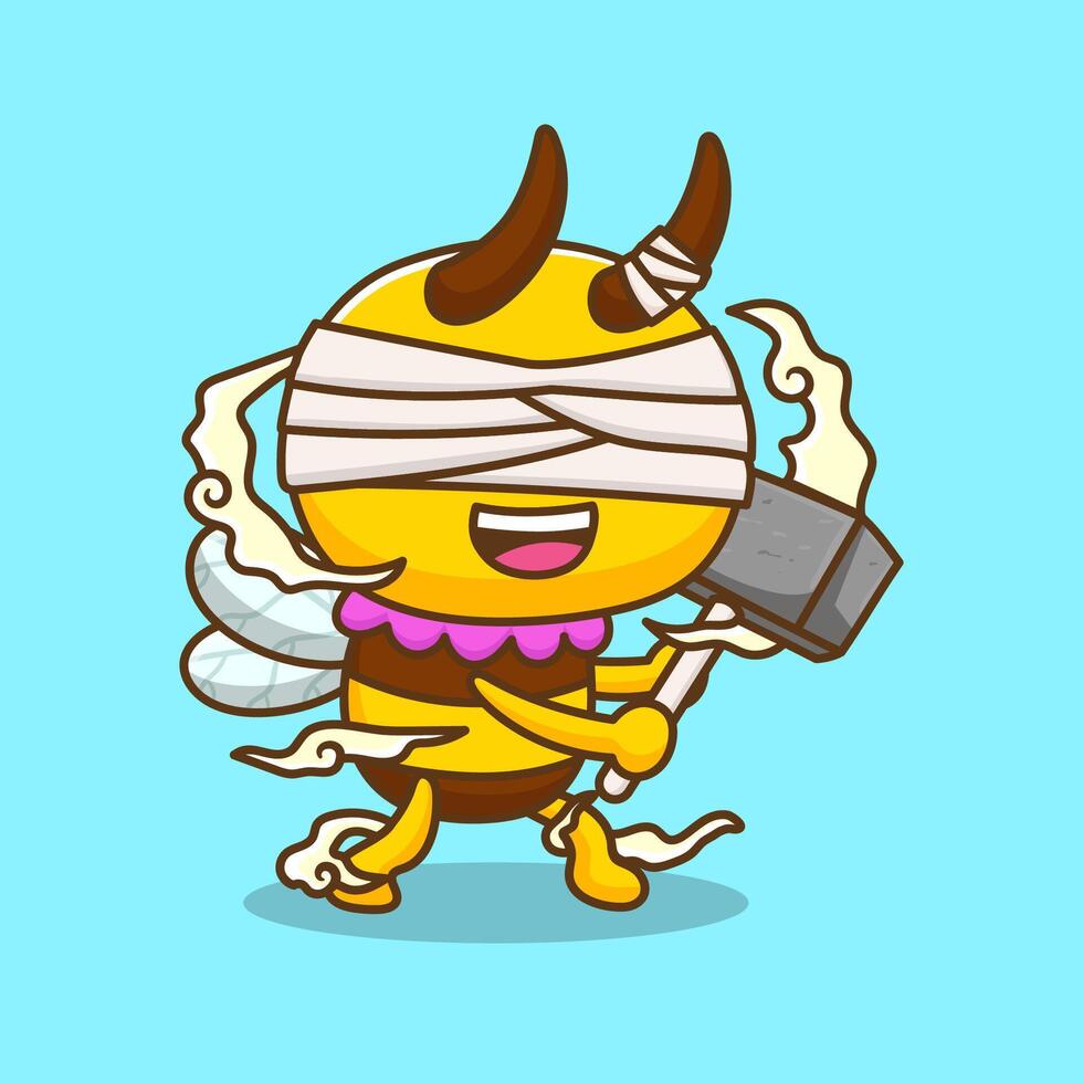 Cartoon bee character with hammer vector