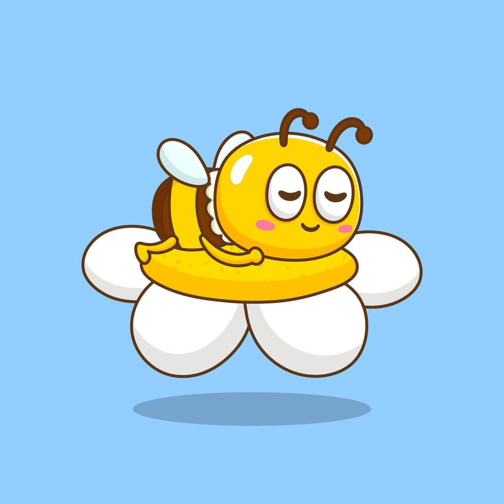 cartoon bee flying on flower vector