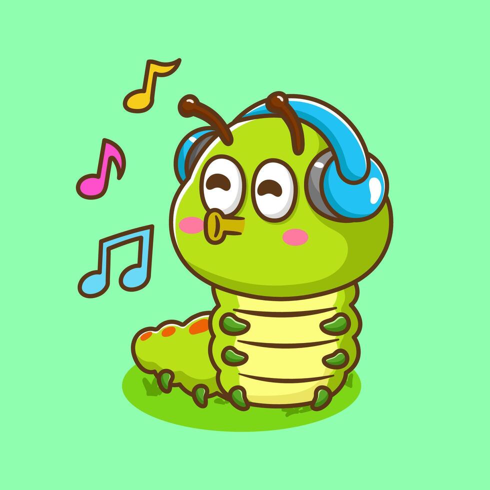 caterpillar with headphones listening to music vector