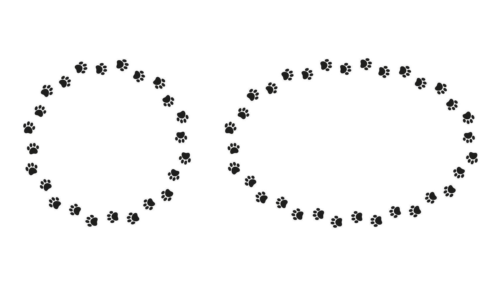 Round frame made of animal paw prints silhouette. Cute dog paw print trail border set. Perfect for pet-themed designs, invitations, and decorations. illustration with charming style. vector