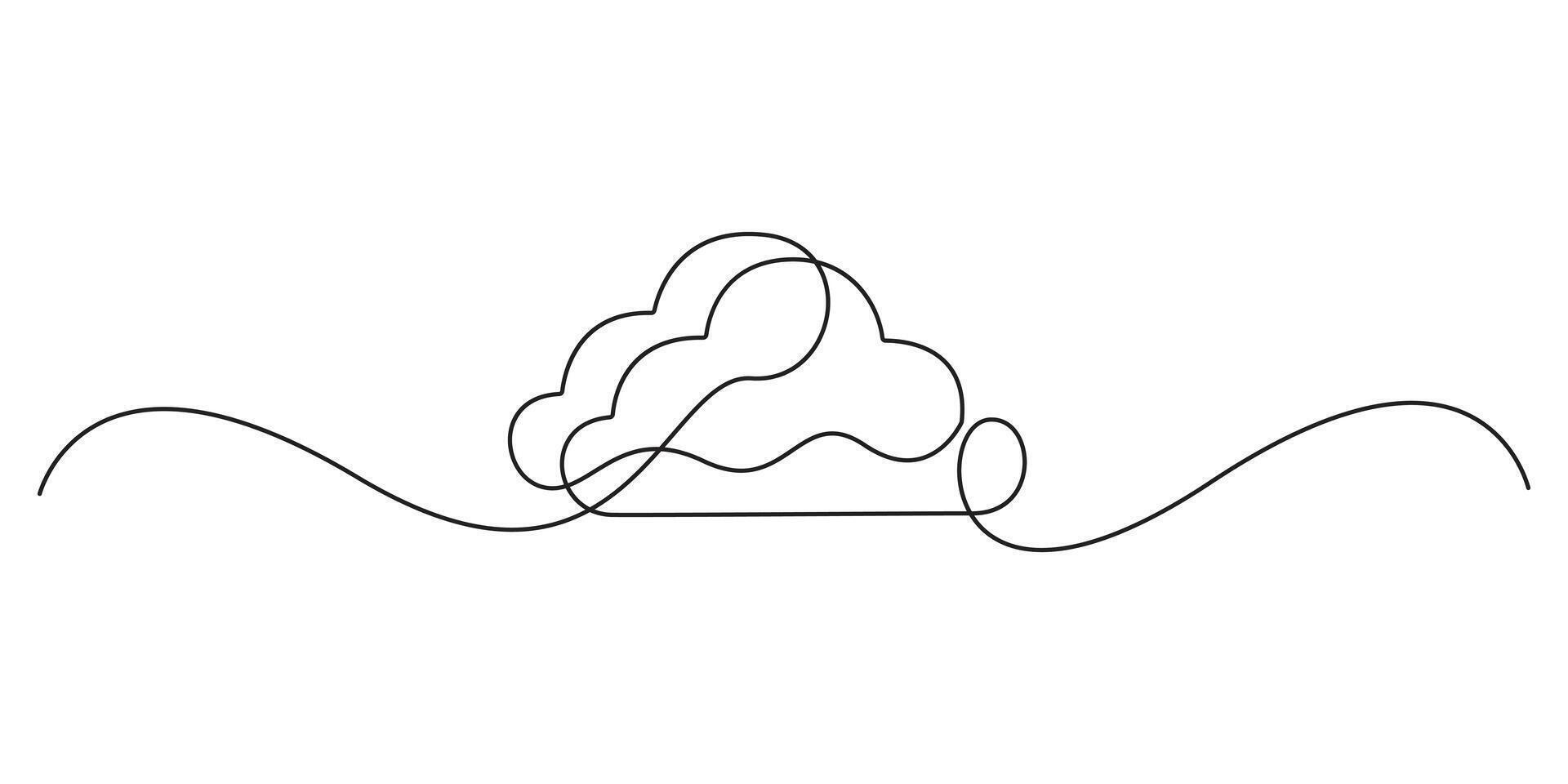 Continuous one line drawing of cloud design. Cloud in single line draw illustration. Editable stroke. Graphic illustration vector