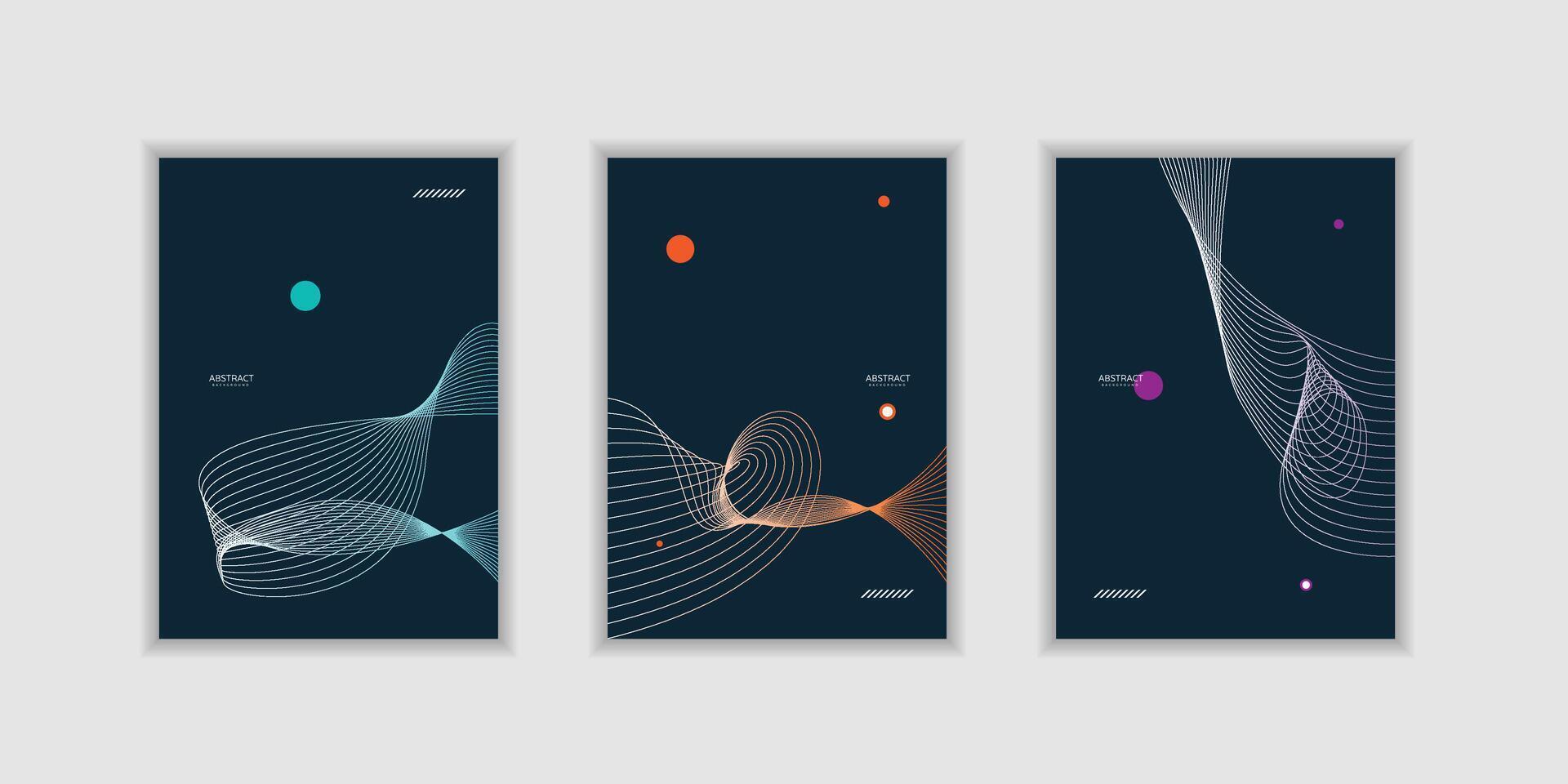 Abstract line wave gradient poster background modern set. Minimalist cover template with vibrant perspective modern line wave vector