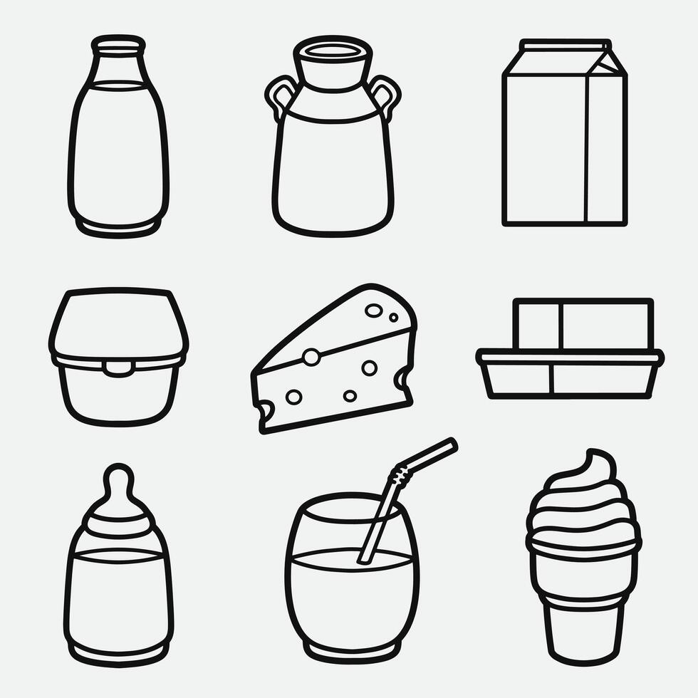 set of dairy with outline style good for icon, symbol, element design, coloring book, coloring page, etc vector