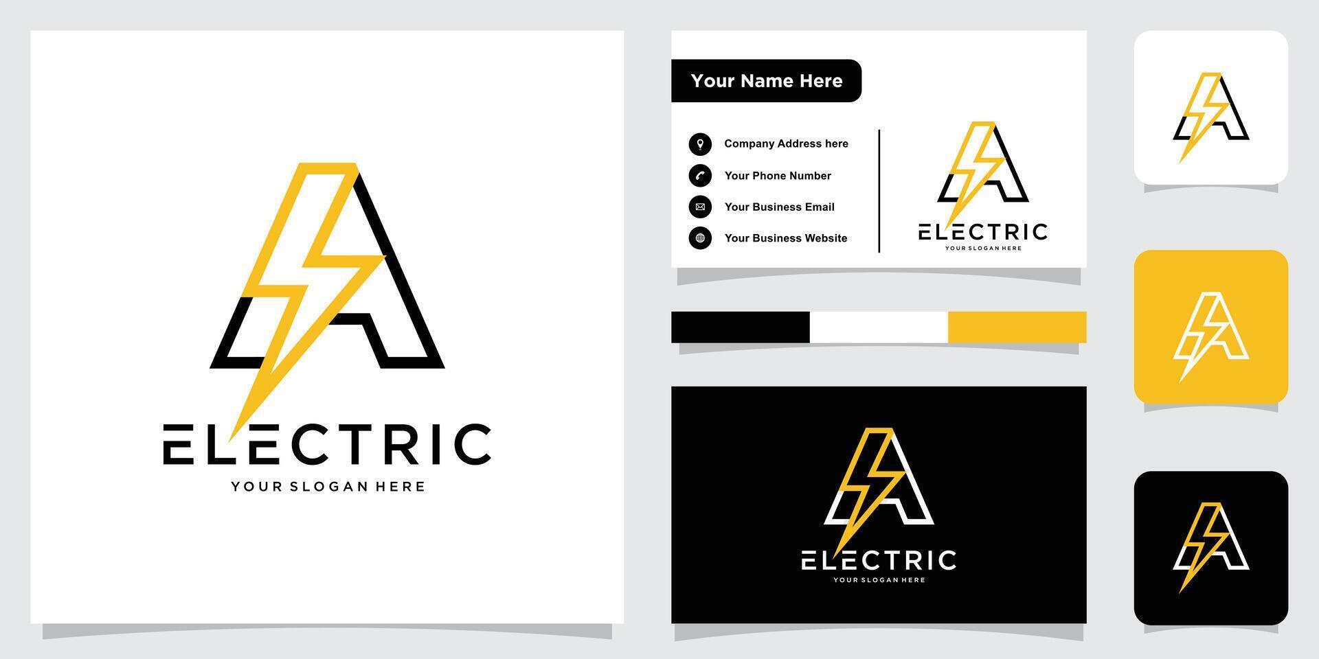Letter A Electric logo, Thunder Bolt design logo template vector