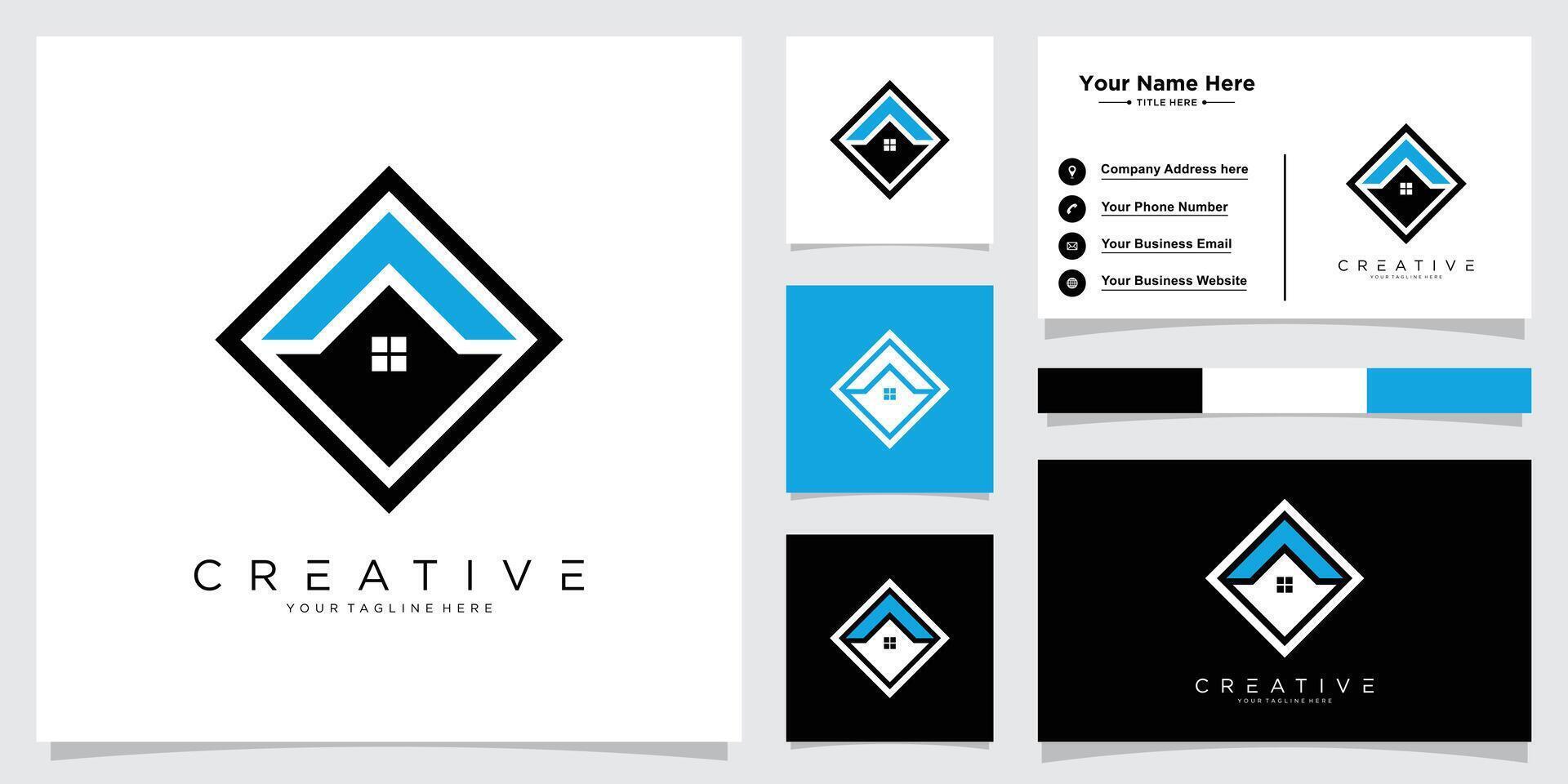 Abstract house logo design template with business card vector