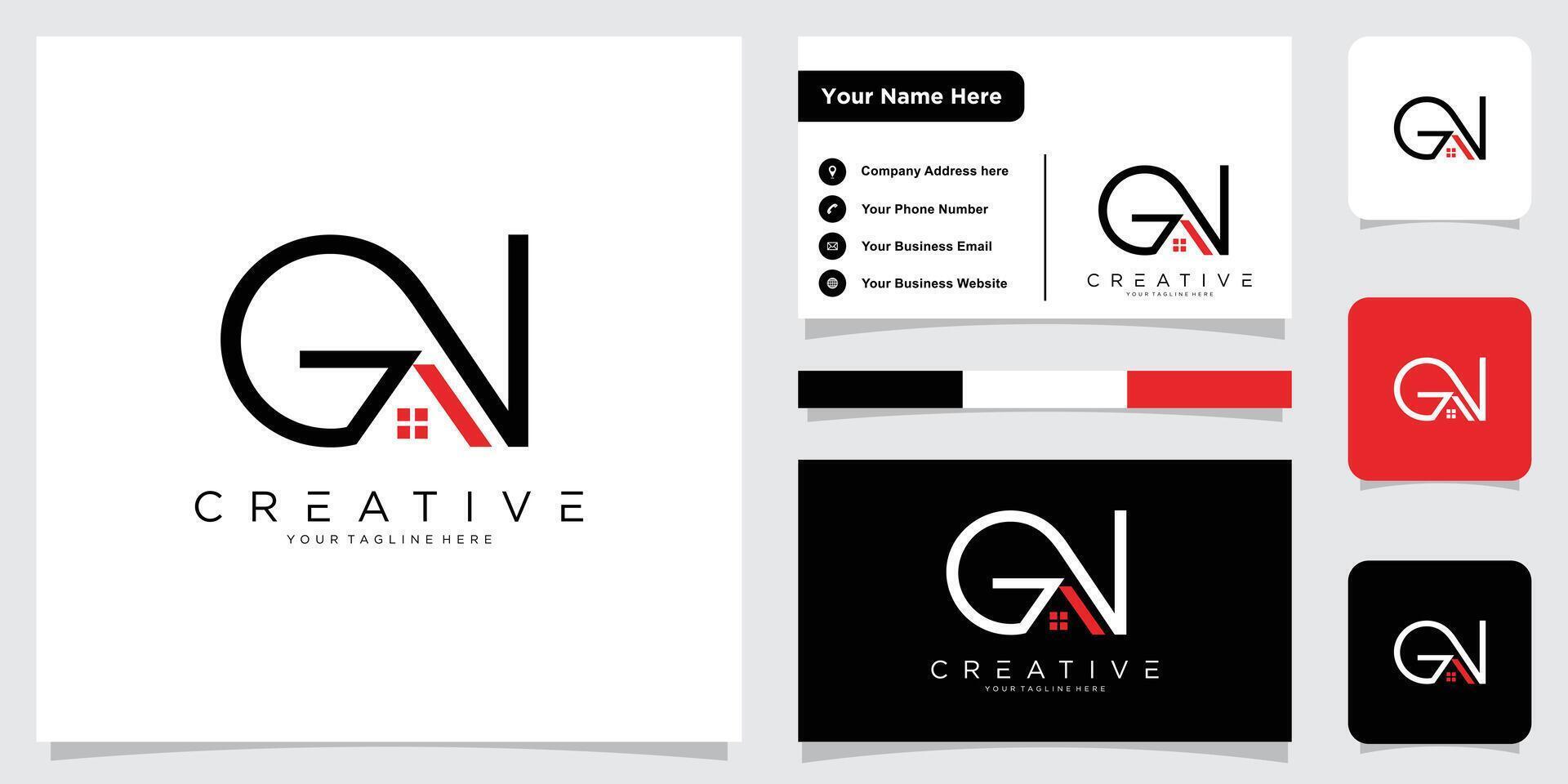 Initial GN or NG letter logo design with business card design. vector