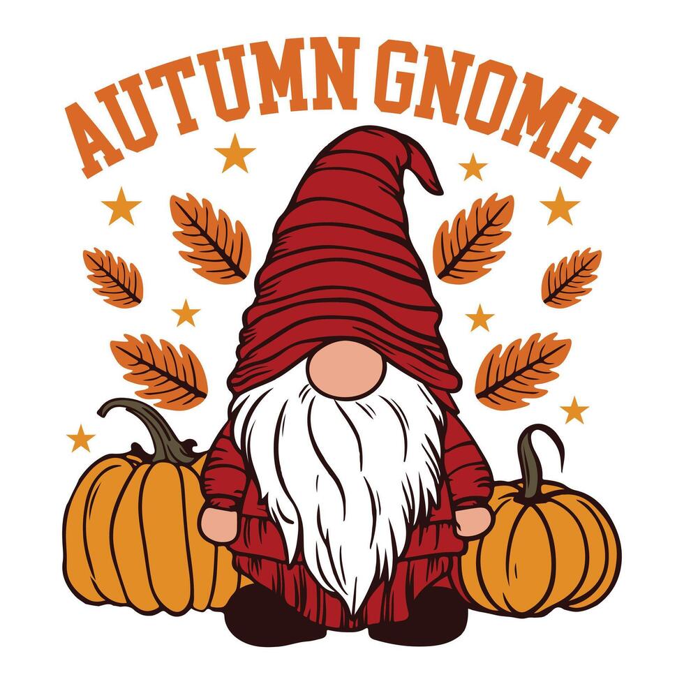 Autumn Gnome - Autumn Fall T-shirt , Autumn Season Sayings, Happy Retro Fall Design Sublimation vector