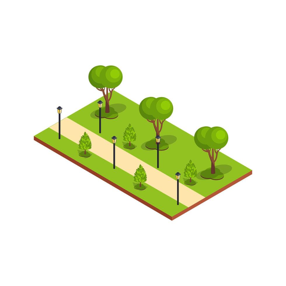 Lush green park area with pathways vector
