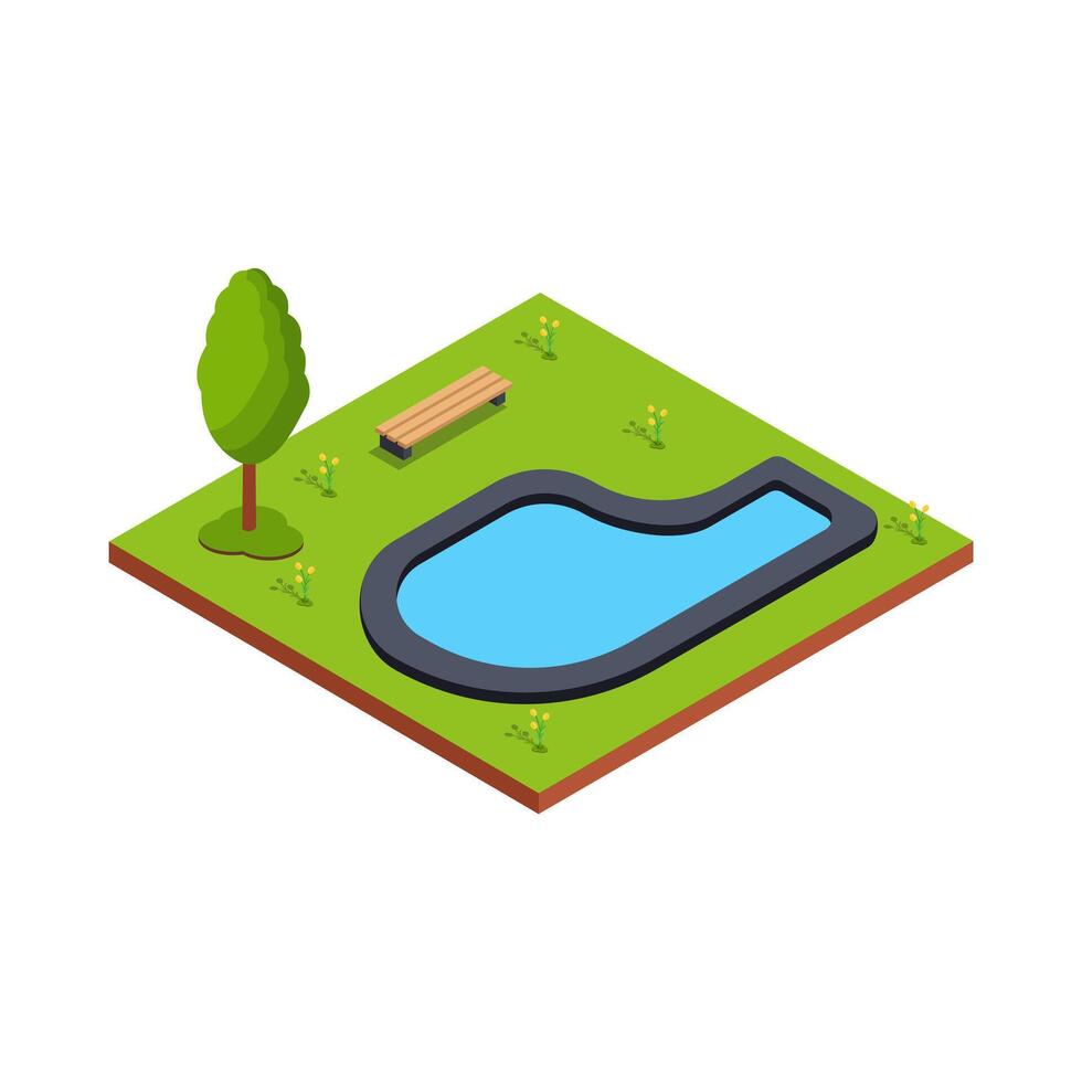 Pool and bench in a park vector