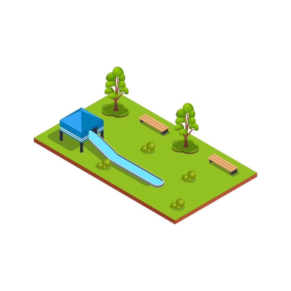Playground with slide and green trees vector