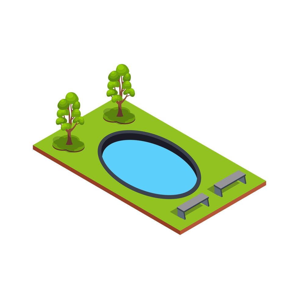 Park Pond with Benches vector