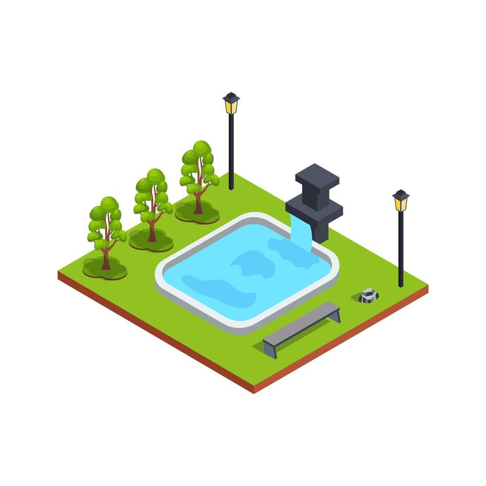 Park with fountain and trees vector