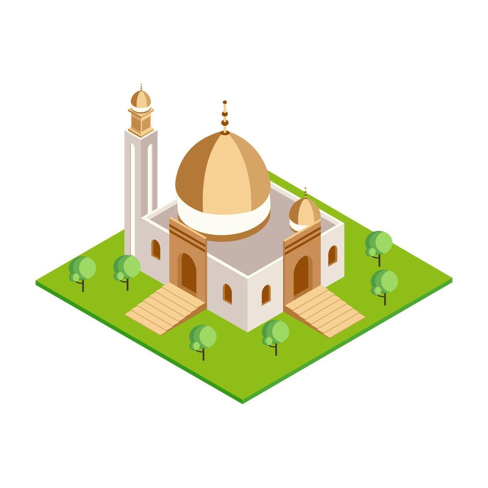 Mosque with a golden dome and trees vector