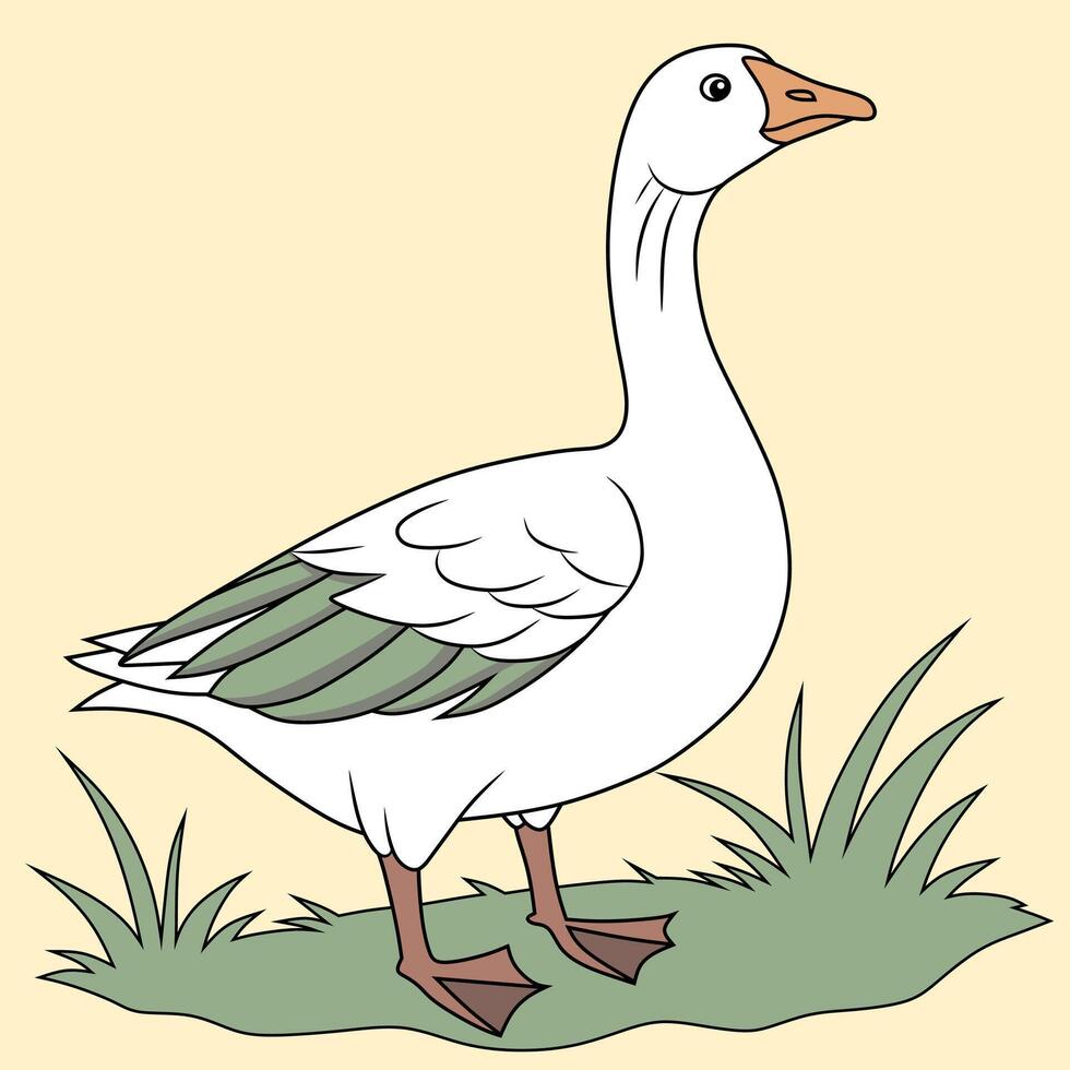 Cartoon Goose Standing on Grass vector