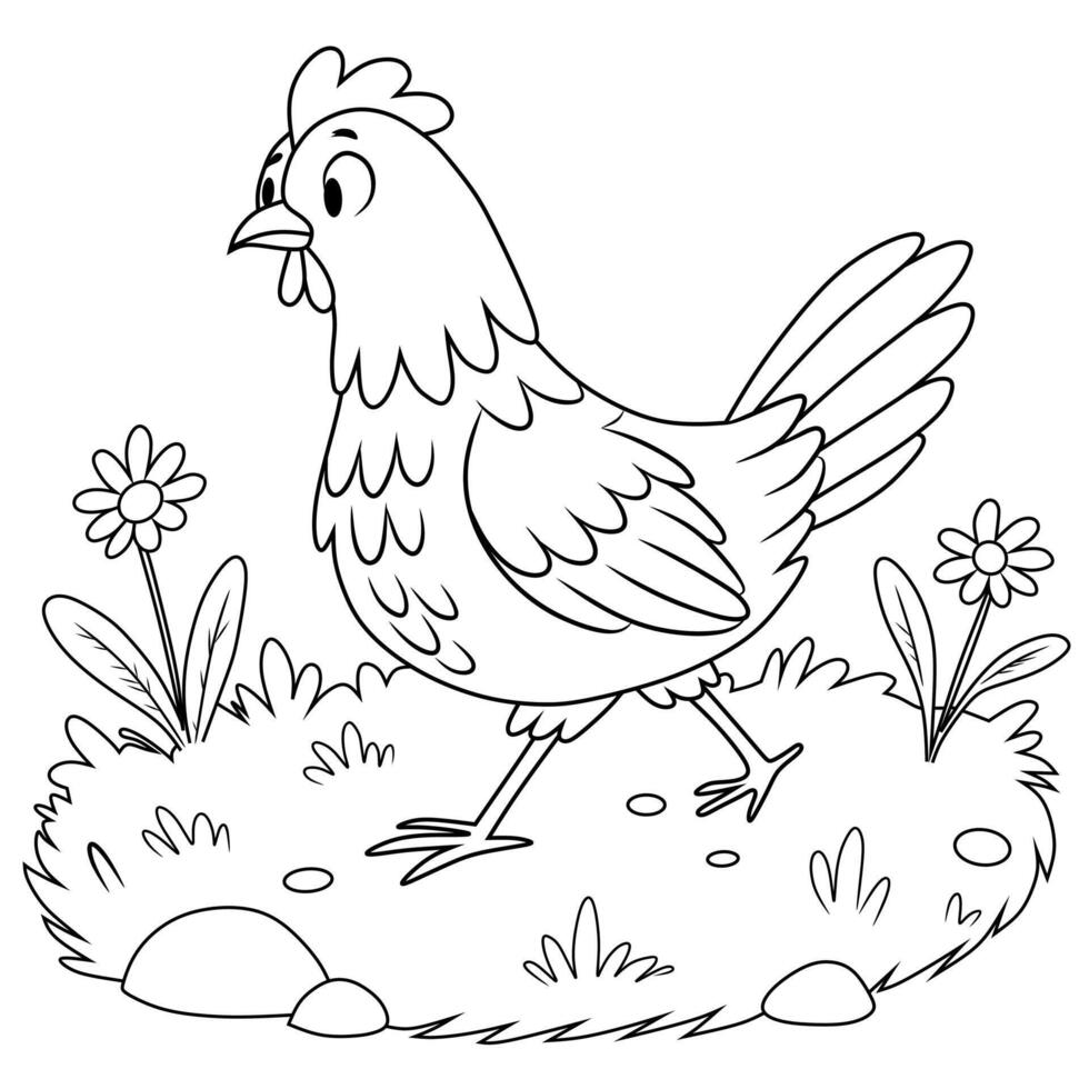 Mother Hen Line Art Illustration vector