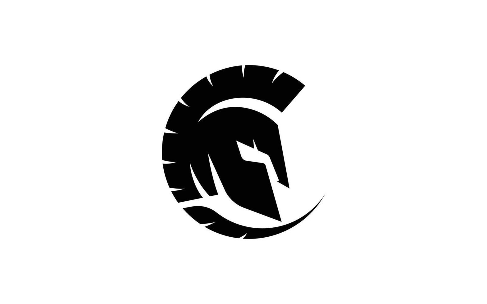 Spartan Helmet Logo Forming Letter C in Bold Black Style for Gaming, Security or Sports Team Branding vector