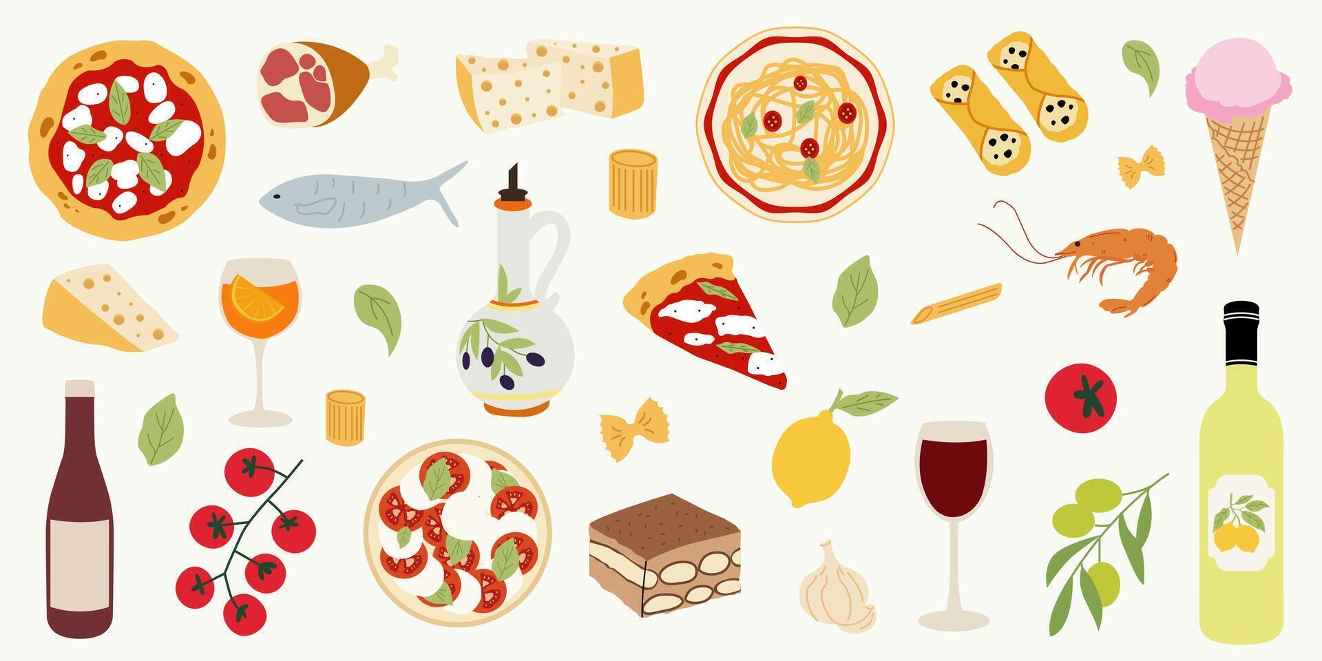 Hand drawn Italian food illustrations. vector