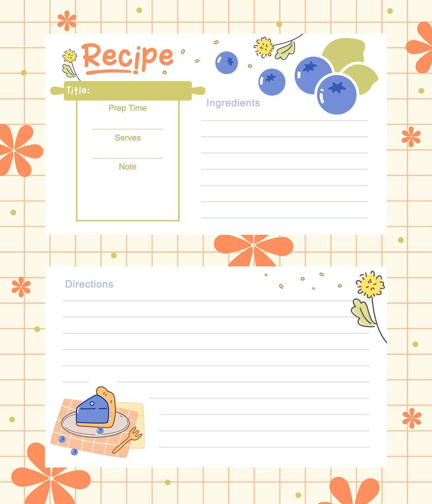 hand drawn adorable recipe card template design vector