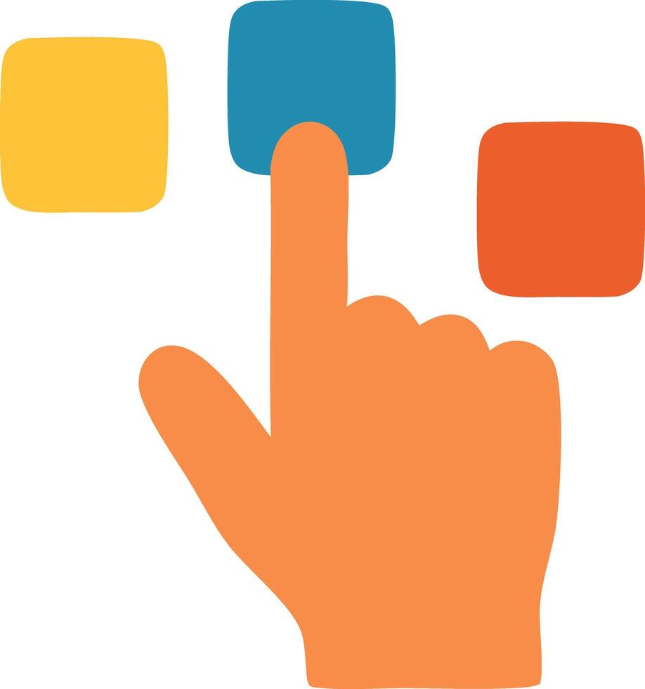 Animated Hand Selecting Blue Square with Yellow and Red Alternatives vector