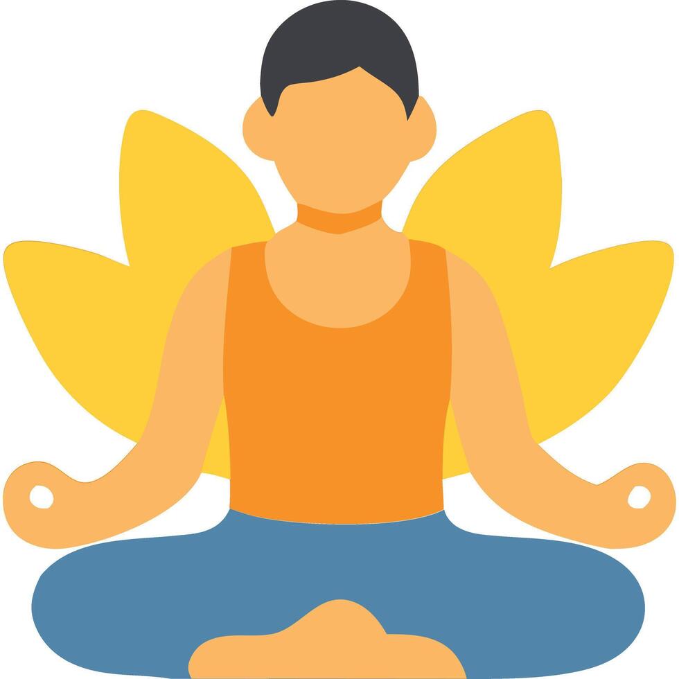 Flat illustration of a person meditating, presented in a serene pose, with stylized floral elements. vector