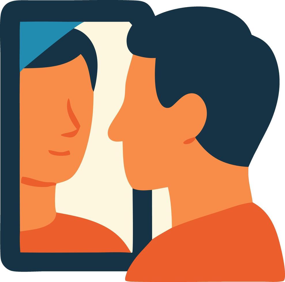 A Man Gazing at His Reflection in a Mirror Contemplative Moment vector