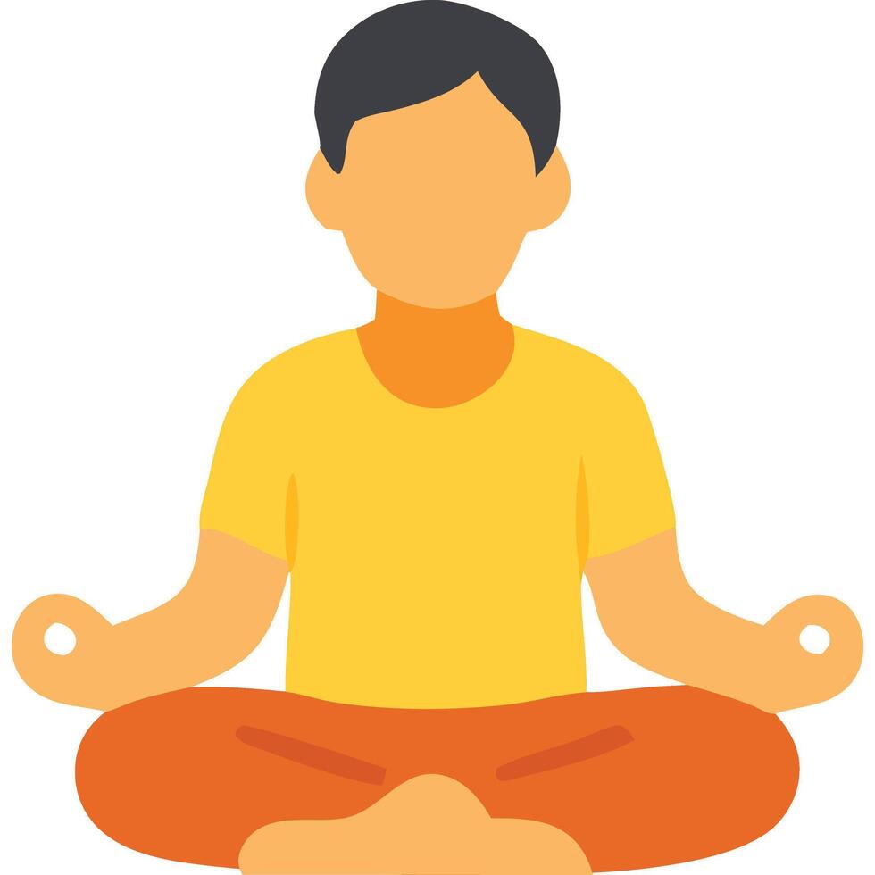 A person in a yellow shirt and orange pants is meditating in the lotus position, with hands in a relaxed mudra. vector