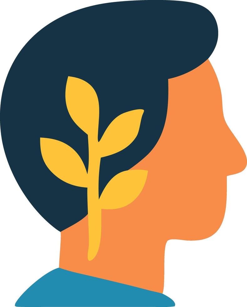 Abstract Illustration of a Human Head with Growing Plant Symbol vector