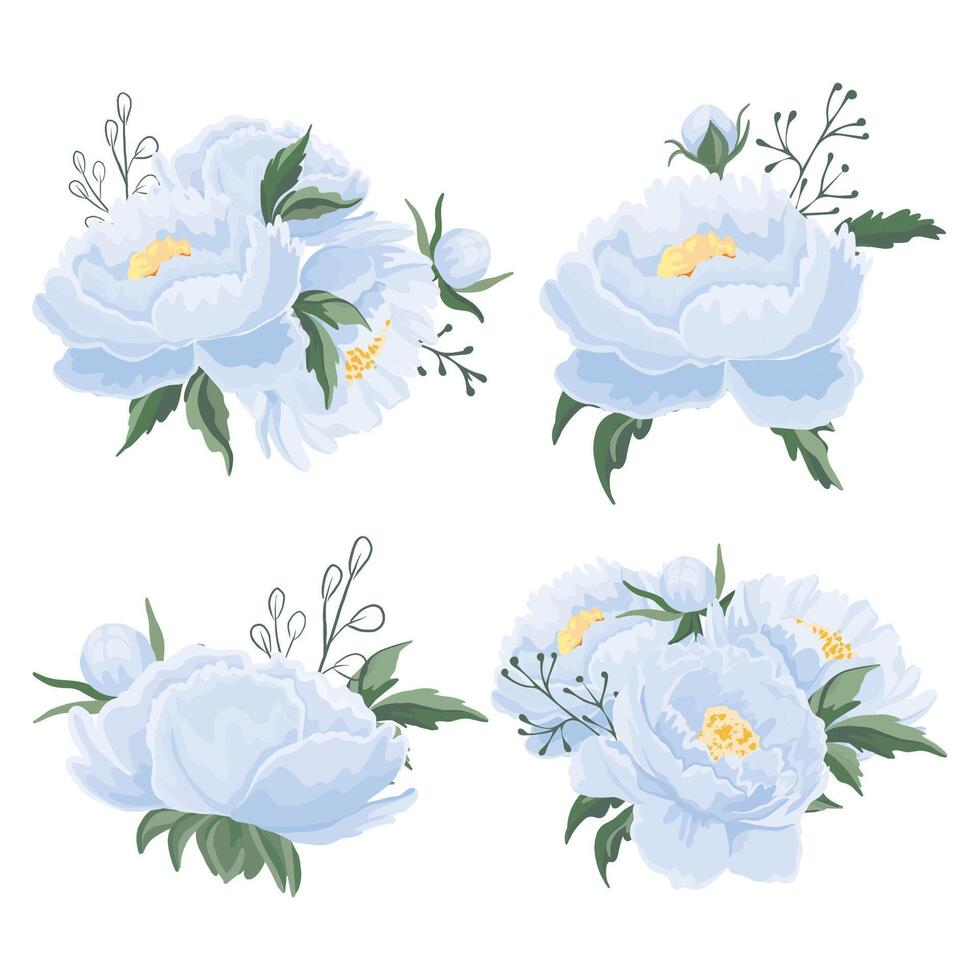 Blue peony flower illustrations vector