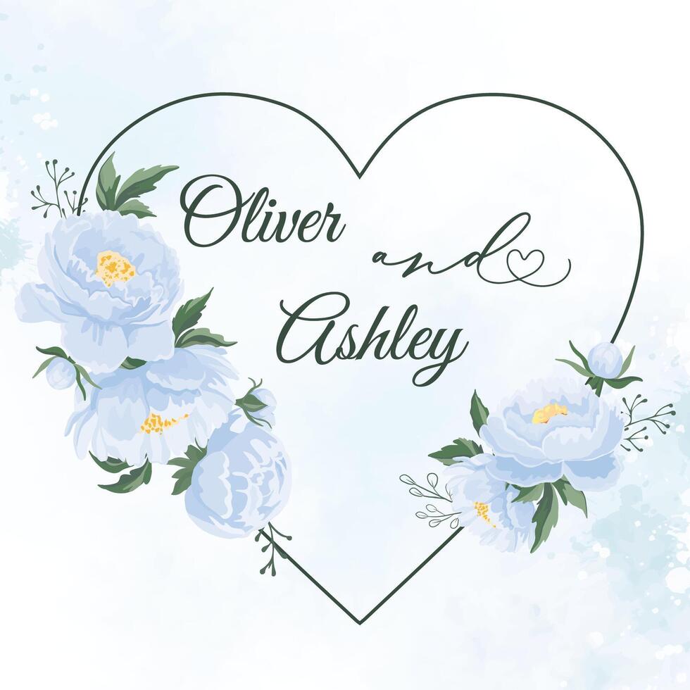 Heart design with flowers and names vector