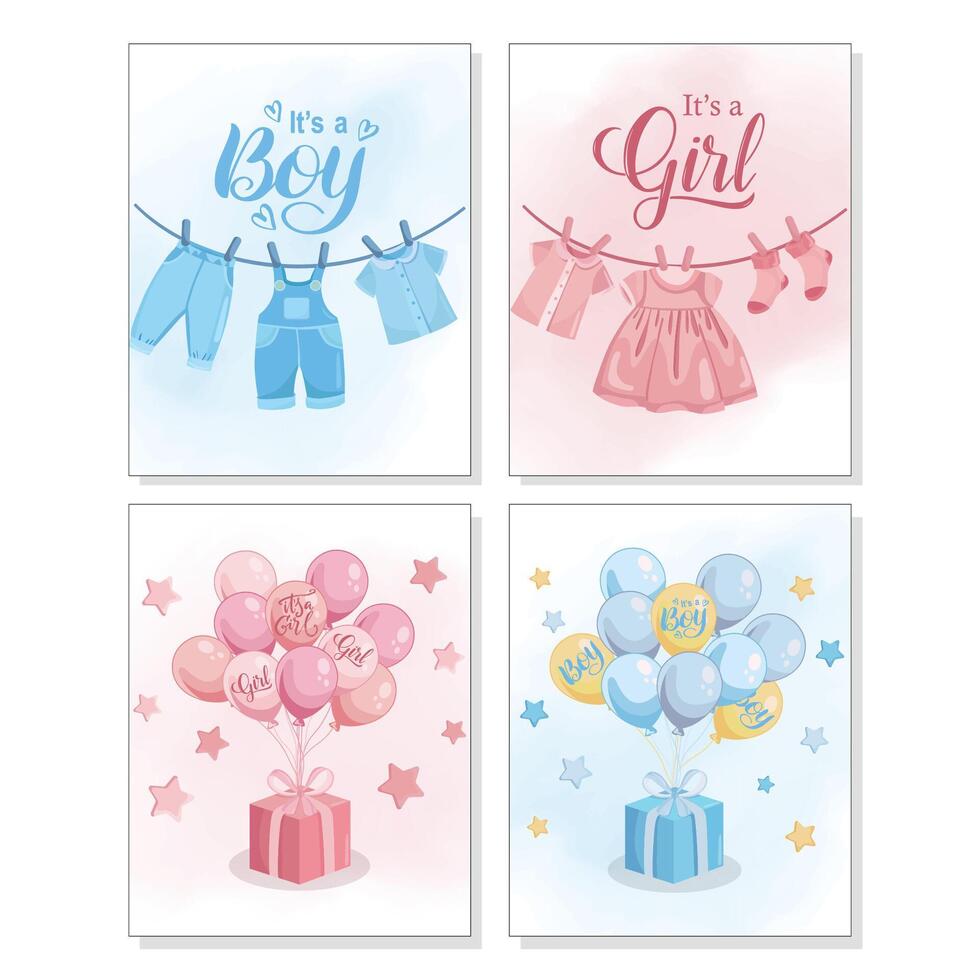 Baby announcement cards for boys and girls vector