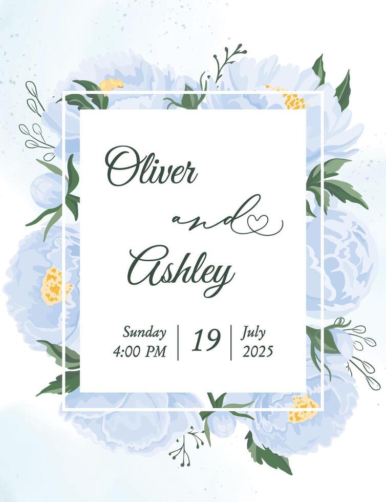 wedding invitation with peonies design vector