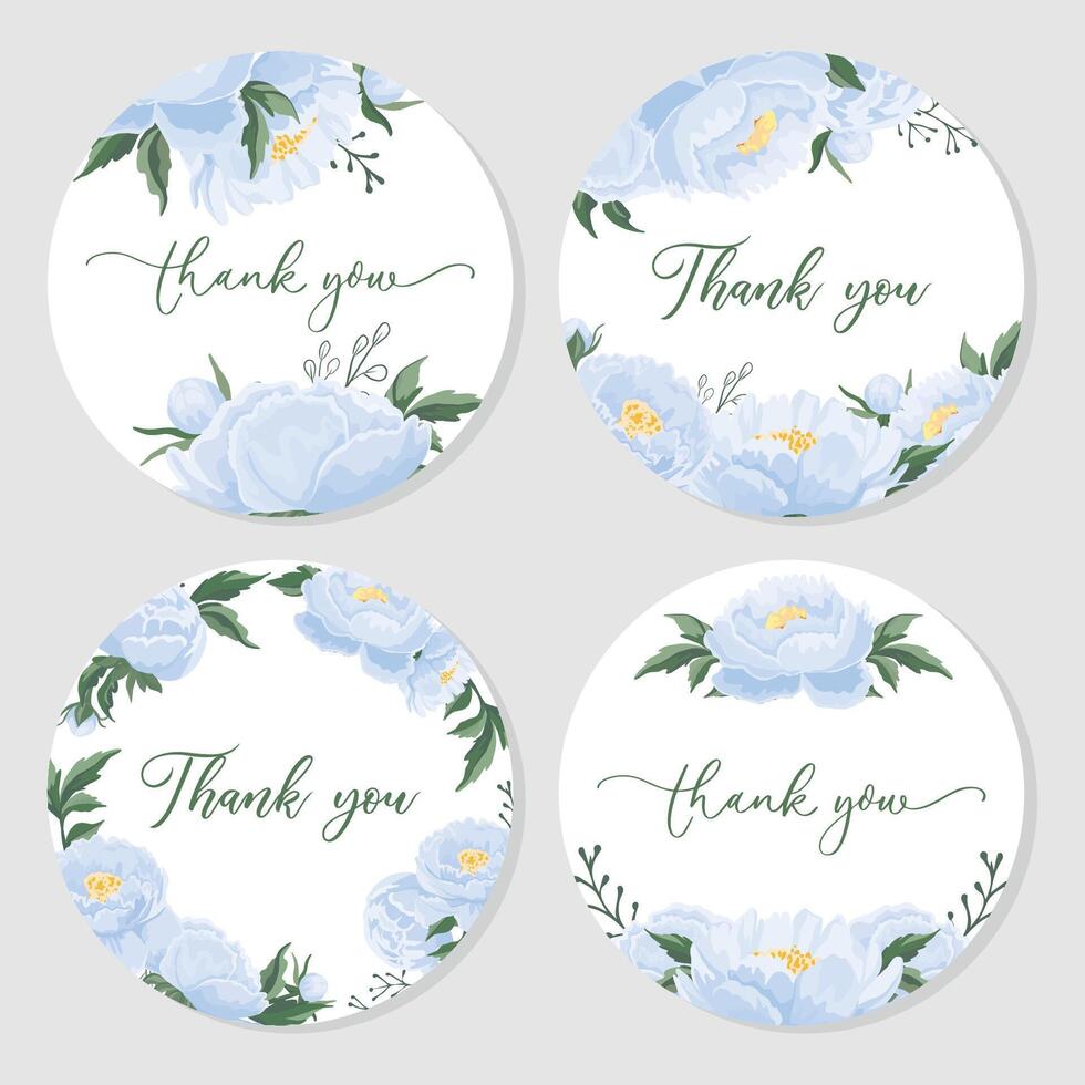 Floral thank you stickers set vector
