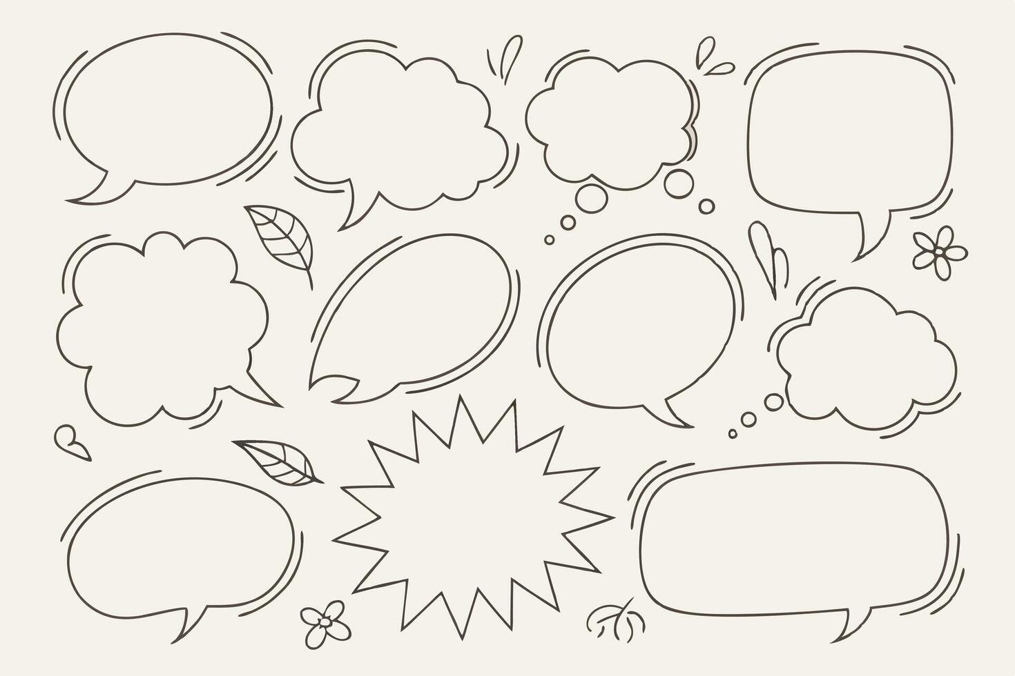 Adorable Hand-Drawn Speech Bubbles Set Charming Outline Comic Book Style Design Elements for Cute Projects, Blogs, and Social Media vector