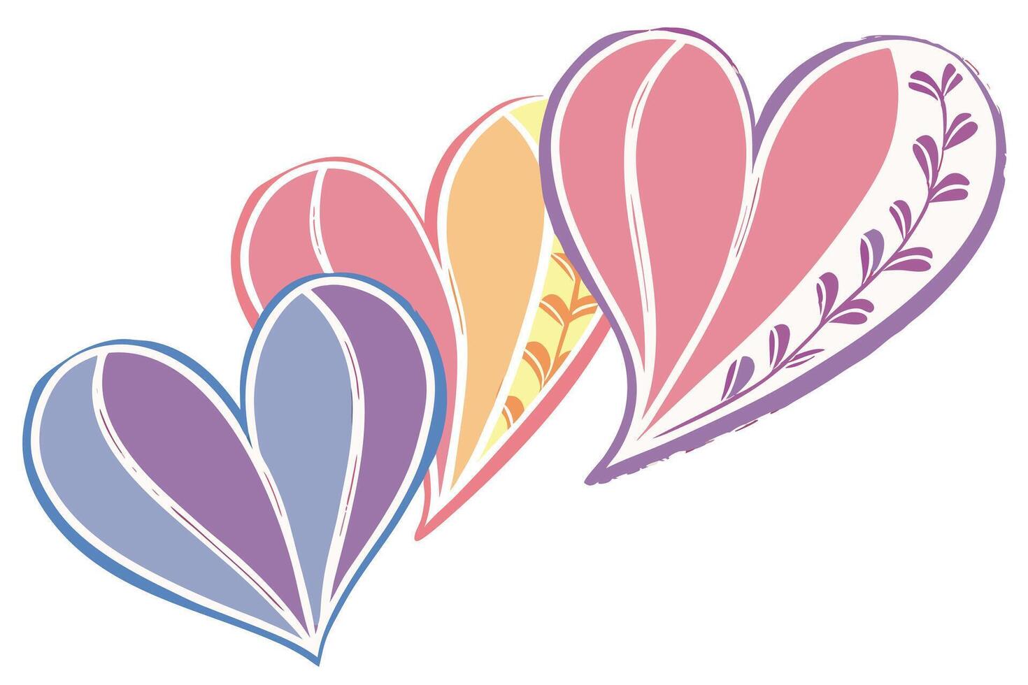 Three Pastel Hearts Intertwined A Serene, Romantic Illustration of Love and Affection - Professional digital artwork with vibrant colors and detailed composition vector