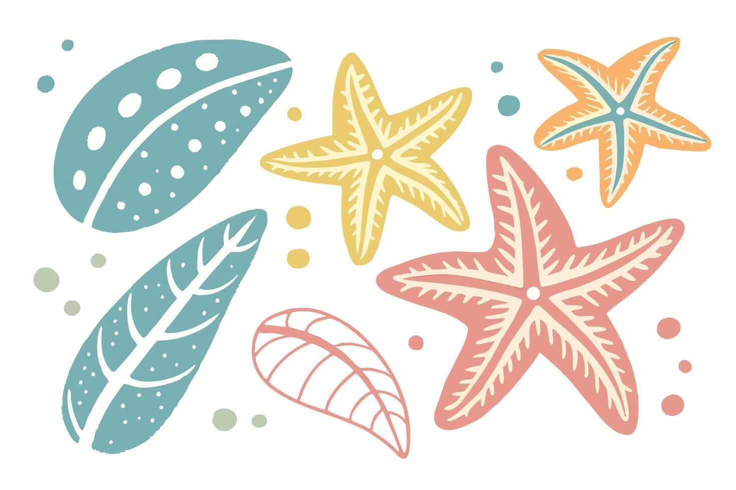 Delightful Pastel Starfish and Leaves Summer Illustration A Whimsical Underwater Scene - Professional digital artwork with vibrant colors and detailed composition vector