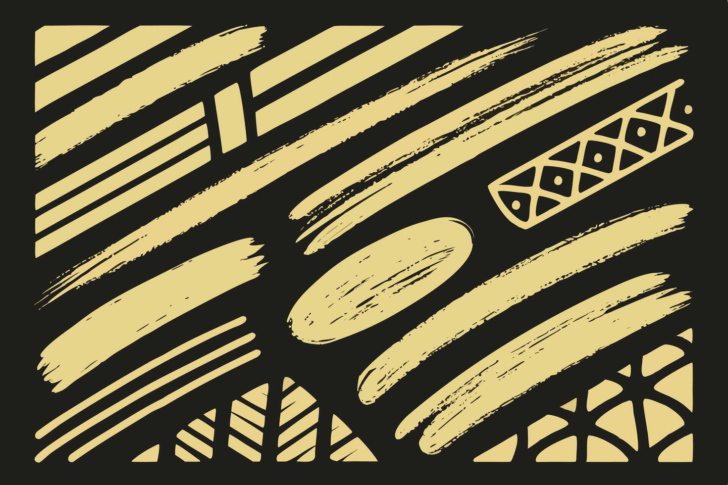 Abstract Gold Brush Strokes on Black Background Stylish Geometric Pattern Design for Modern Art Print vector