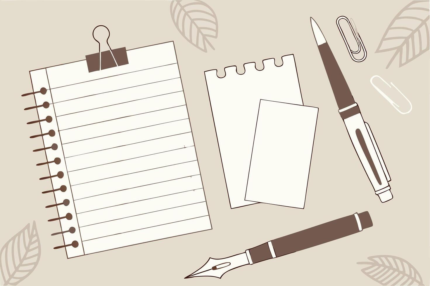 Serene Autumn Workspace Blank Notebook, Fountain Pen, and Notes Ready for Writing and Ideas - Professional digital artwork with vibrant colors and detailed composition vector