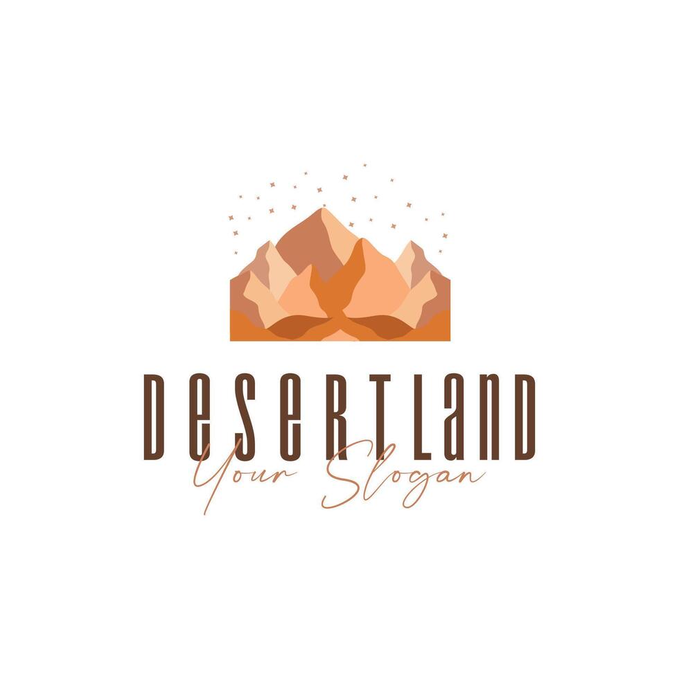 natural scenery logo sahara with simple elegant concept, mountain view and cactus trees the sahara desert, as a symbol of design template illustration vector