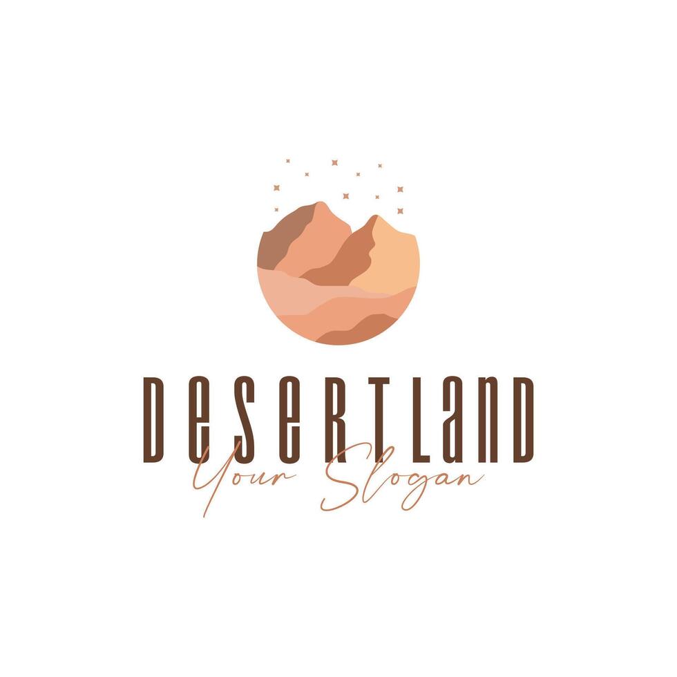natural scenery logo sahara simple elegant concept, mountain view and cactus trees in the sahara desert, as a symbol of design template illustration vector