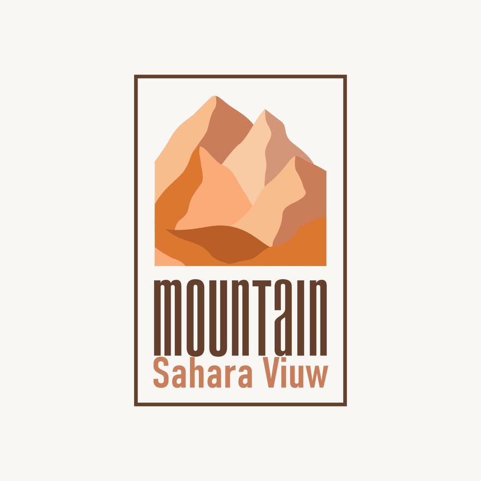 natural scenery logo sahara with simple elegant concept, mountain view and cactus trees in the sahara desert, symbol of design template illustration vector