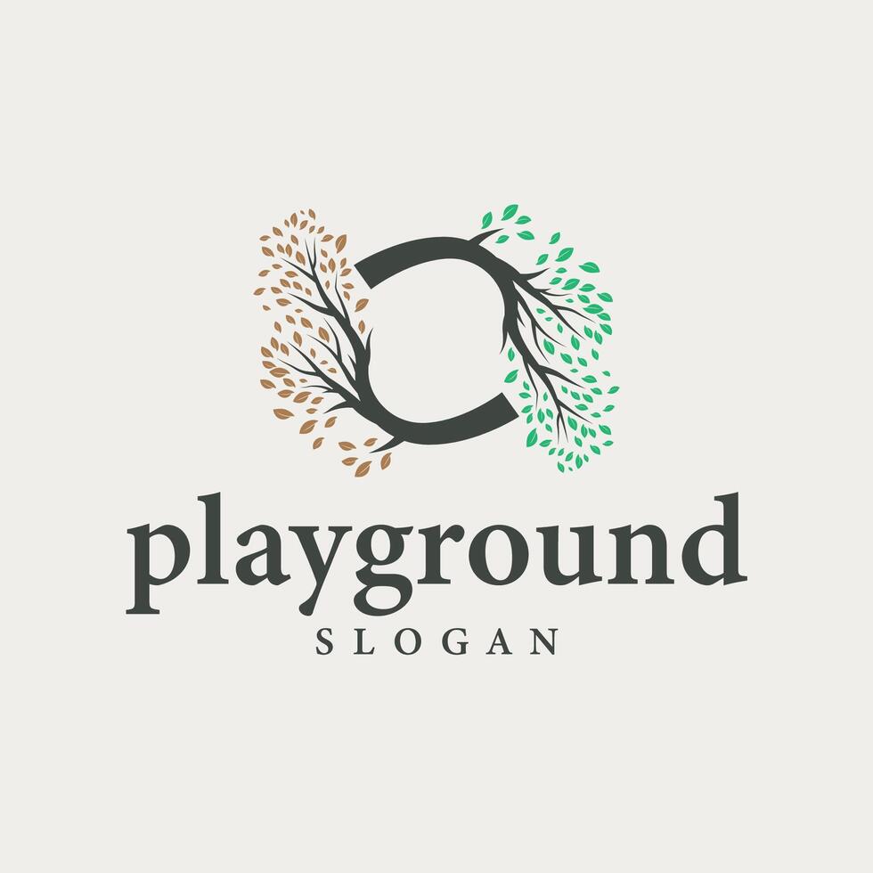 tree silhouette concept children playground logo natural tree concept as a playground and green forest tree nature product brand symbol or poster illustration template vector