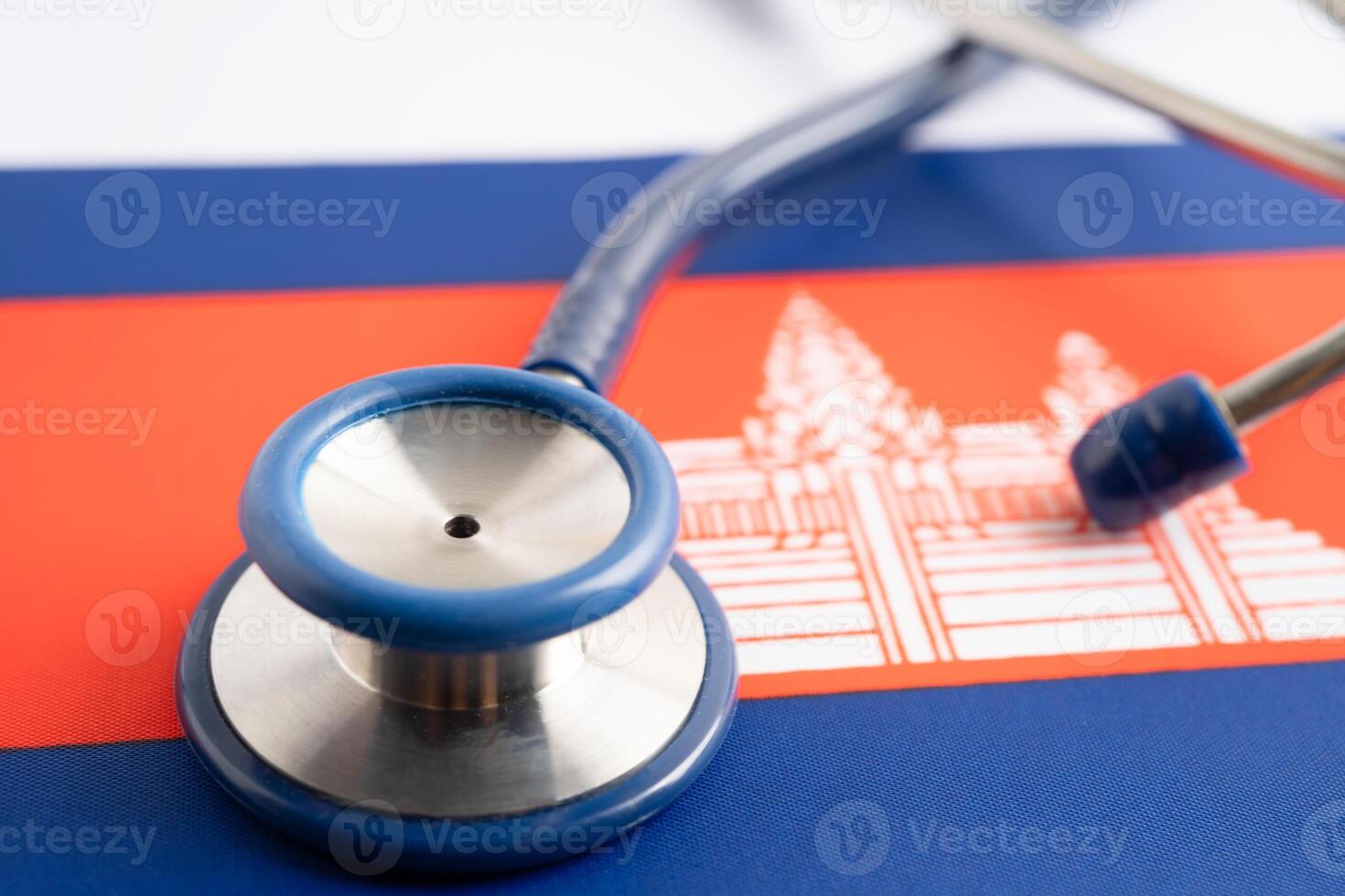 Stethoscope on Cambodia flag background photo