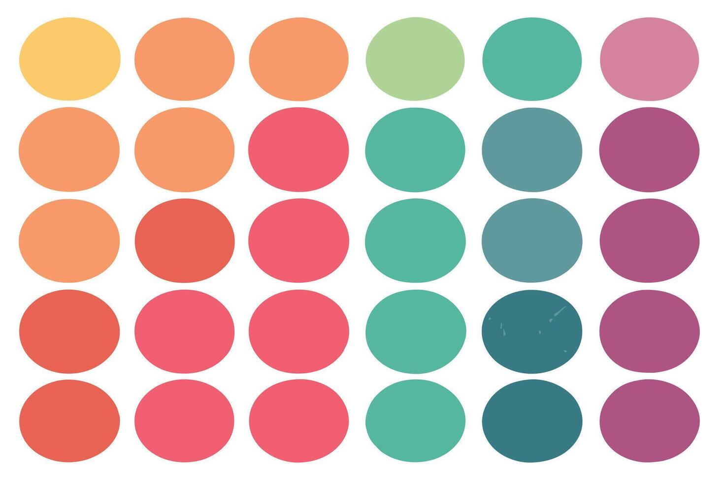 Serene Pastel Circle Pattern A Calming Color Palette of Soft Oranges, Greens, and Purples Arranged in a Grid for Design Inspiration vector