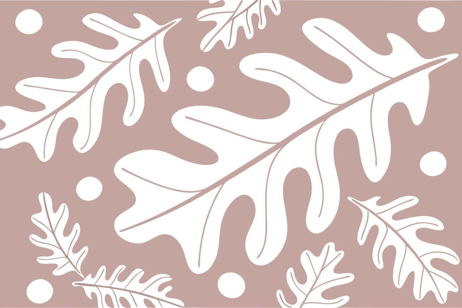 Serene Dusty Rose Background with Elegant White Oak Leaf Pattern Minimalist Botanical Illustration for Calm and Peaceful Mood vector