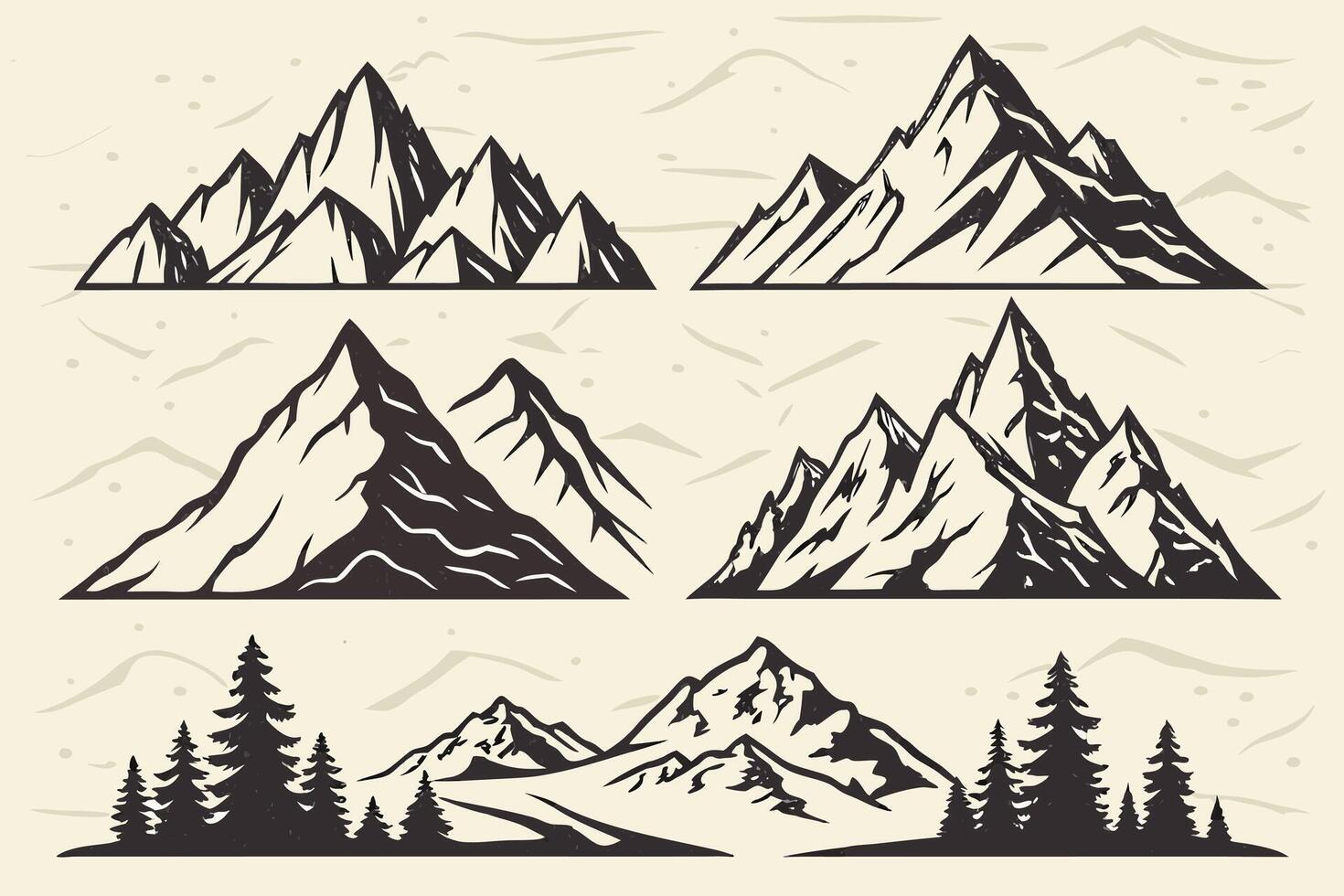 Majestic Black and White Mountain Range Illustrations Serene Nature Scenes for Design Projects - Professional digital artwork with vibrant colors and detailed composition vector
