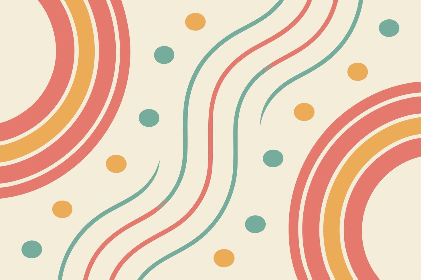 Joyful Abstract Background with Pastel Rainbow Arcs, Wavy Lines, and Dots A Cheerful and Playful Design vector