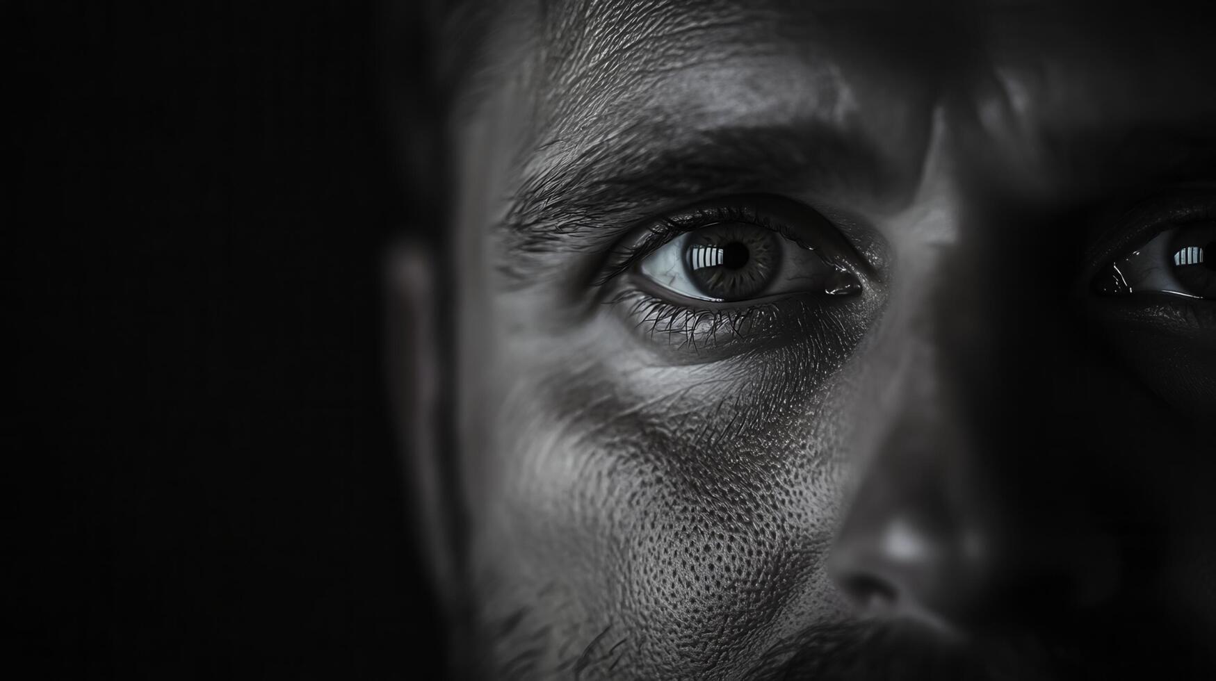 Intense Close-Up of a Male Face Highlighting Unique Skin Texture and Expression photo
