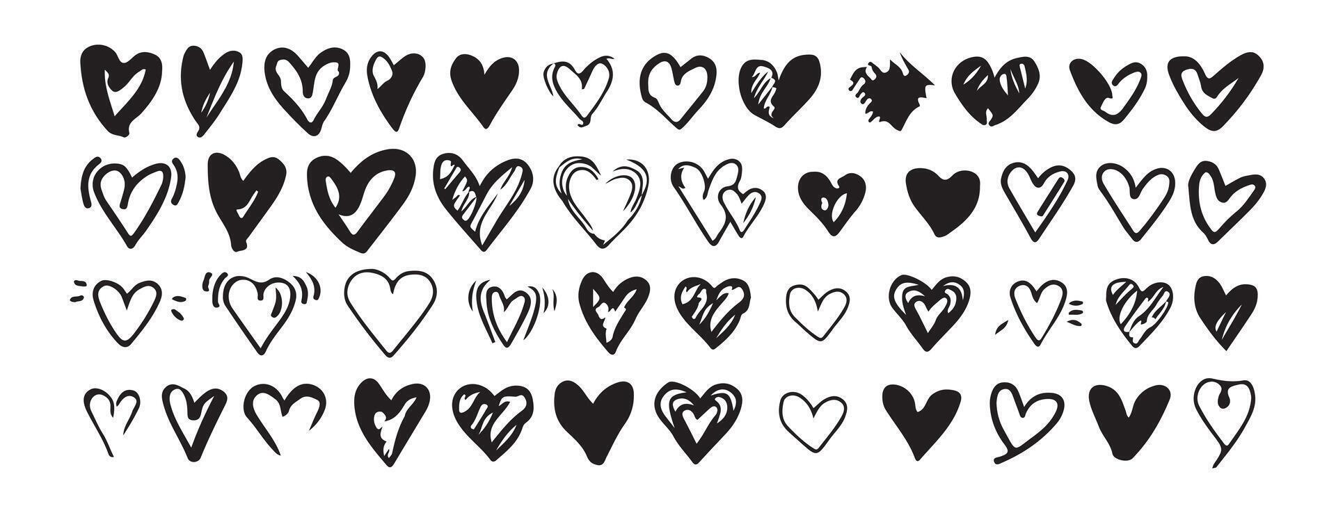 heart brush stroke icon set vector